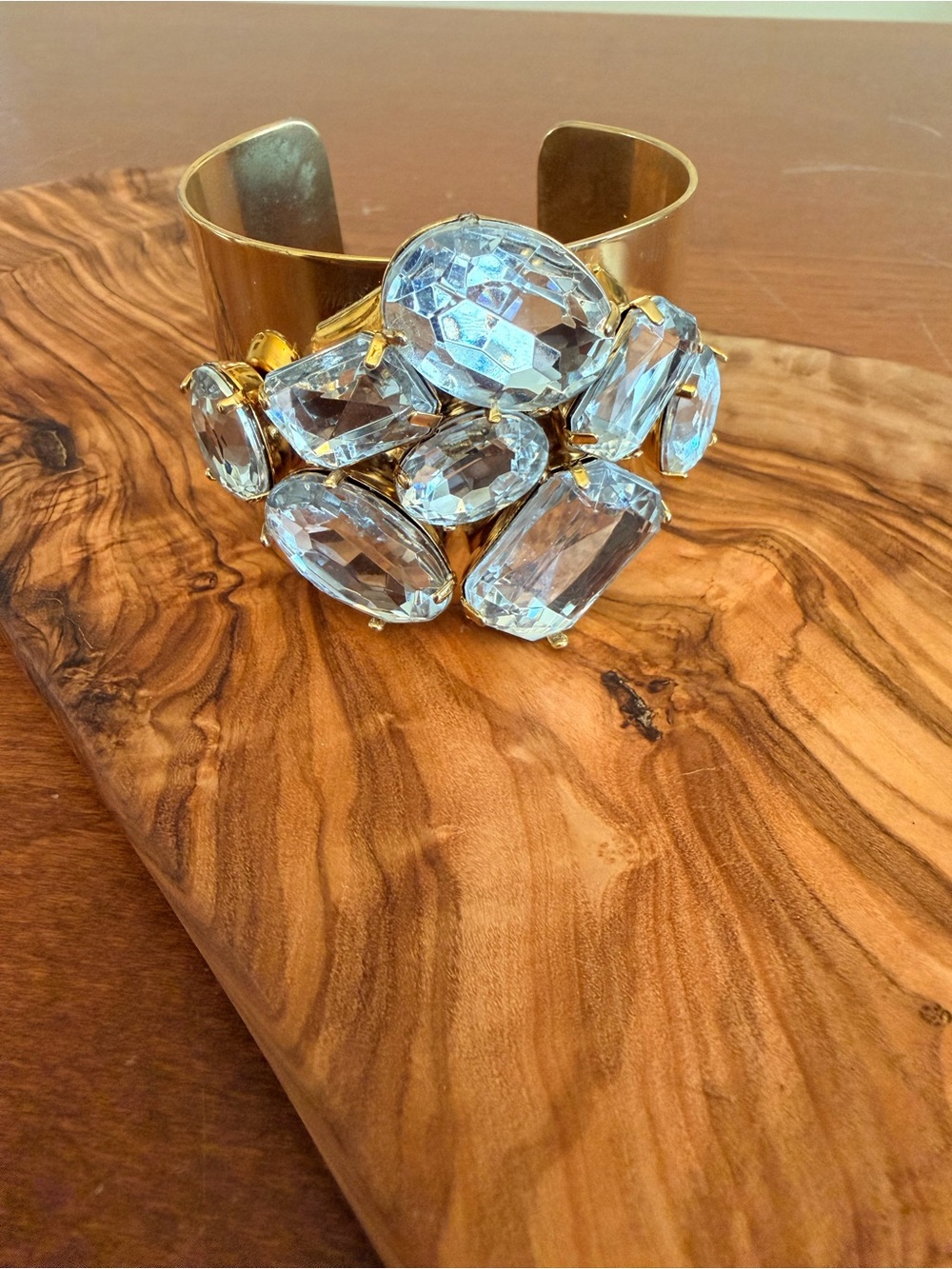Source Unknown Gold-Tone Cuff Bracelet with Clear Faceted Stones